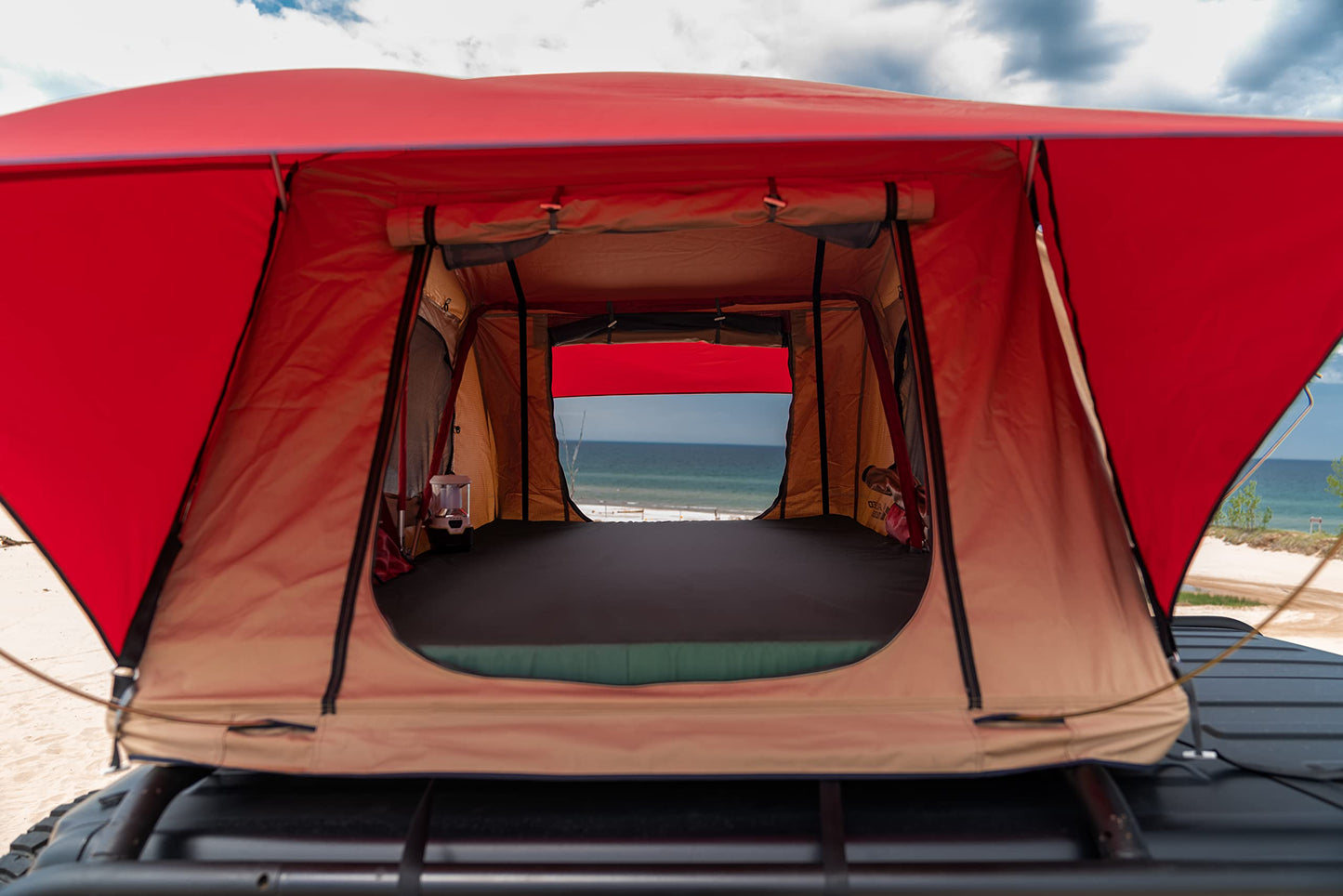 Rugged Ridge | Outland Roof Top Tent For Camping & Hiking, fits Jeeps, Trucks, & SUVs | 11704.05 | Fits equipped with a tent-compatible rack system For 3 Person