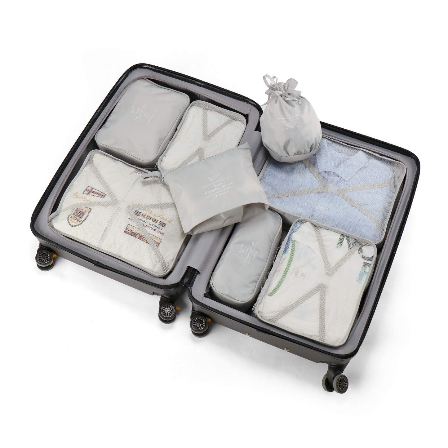 Packing Cubes 8 Sets Travel Luggage Organizers Include Waterproof Shoe Storage Bag Convenient Packing Pouches for Traveller (Grey)