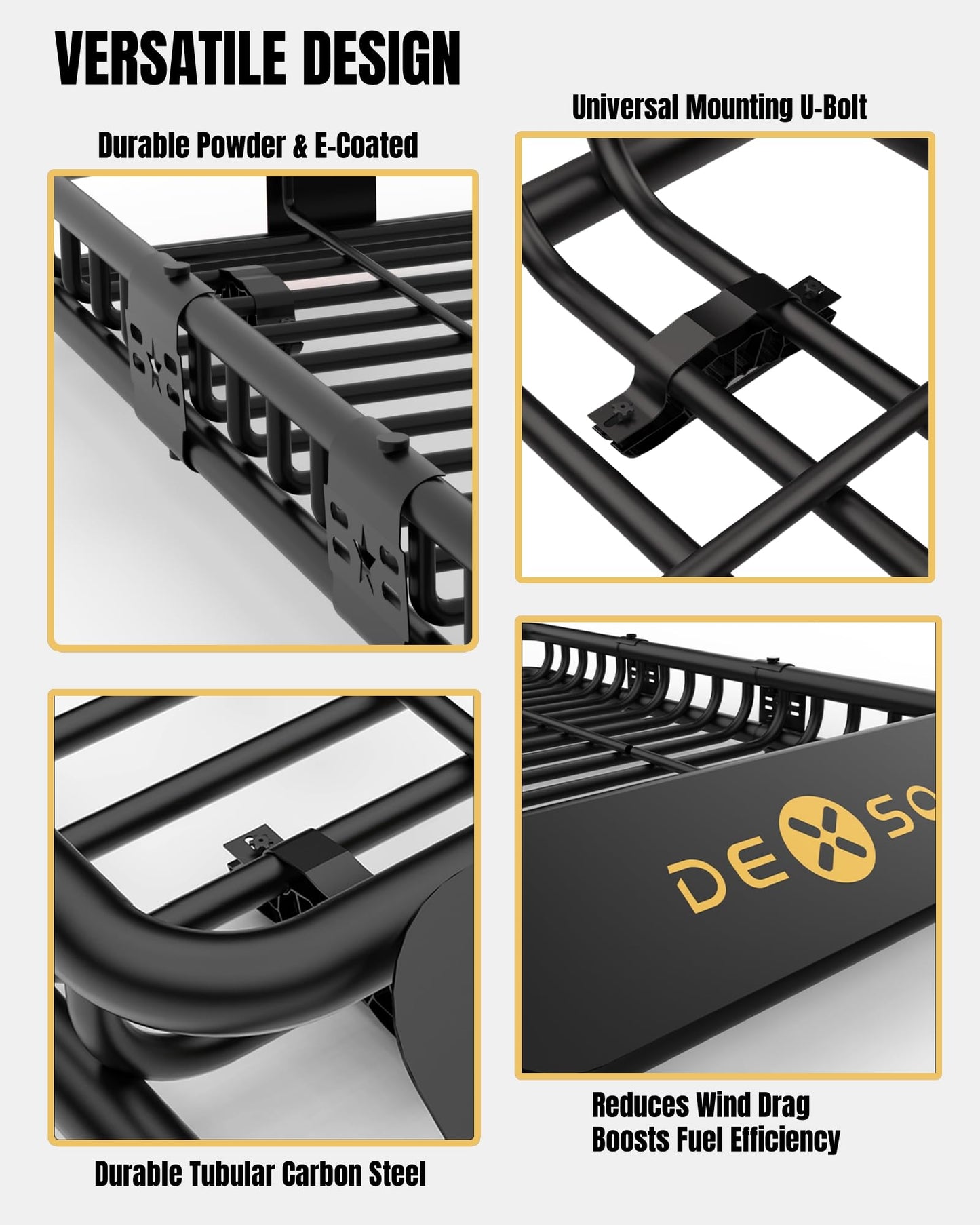 DEXSO 64" x 39" Universal Roof Rack Basket, 200 Lbs Capacity Rooftop Cargo Carrier Basket with Extension Heavy Duty Luggage Holder Rack for SUVs, Trucks, Vehicles