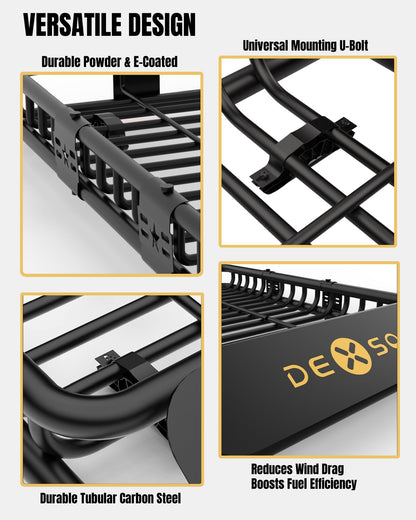 DEXSO 64" x 39" Universal Roof Rack Basket, 200 Lbs Capacity Rooftop Cargo Carrier Basket with Extension Heavy Duty Luggage Holder Rack for SUVs, Trucks, Vehicles