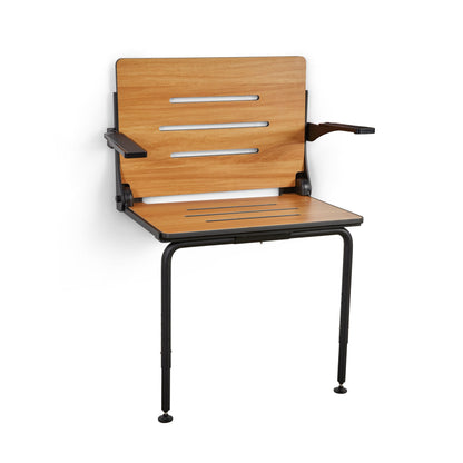 Silhouette Comfort Plus Heavy Duty Folding Wall Mount Shower Bench Seat, Teak Seat with Black Frame