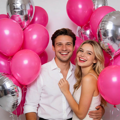 110pcs Hot Pink Balloon 12 inch, Hot Pink Latex Balloons for Birthday Party Baby Shower Wedding(with 2 Ribbons).