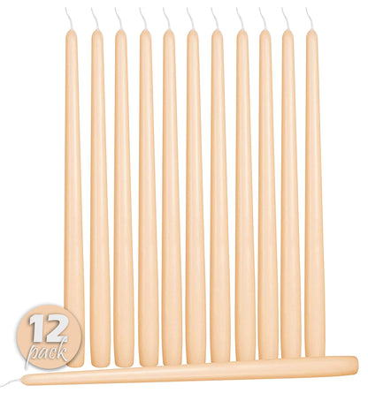 Hyoola Tall Taper Candles - 12 Inch Cream Dripless, Unscented Dinner Candle - Paraffin Wax with Cotton Wicks - 10 Hour Burn Time (Pack of 12)