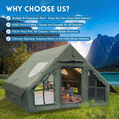 KIKILIVE Inflatable Camping Tent with Pump, 4 Season Inflatable Tents for Camping, Inflatable House Tent Waterproof Easy Setup Glamping Tent