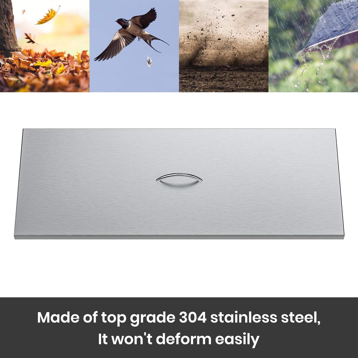 Stanbroil Fire Pit Burner Pan Cover 39" x 15", Fits 36 x12 Inches Rectangular Drop-in Burner Pan, Stainless Steel