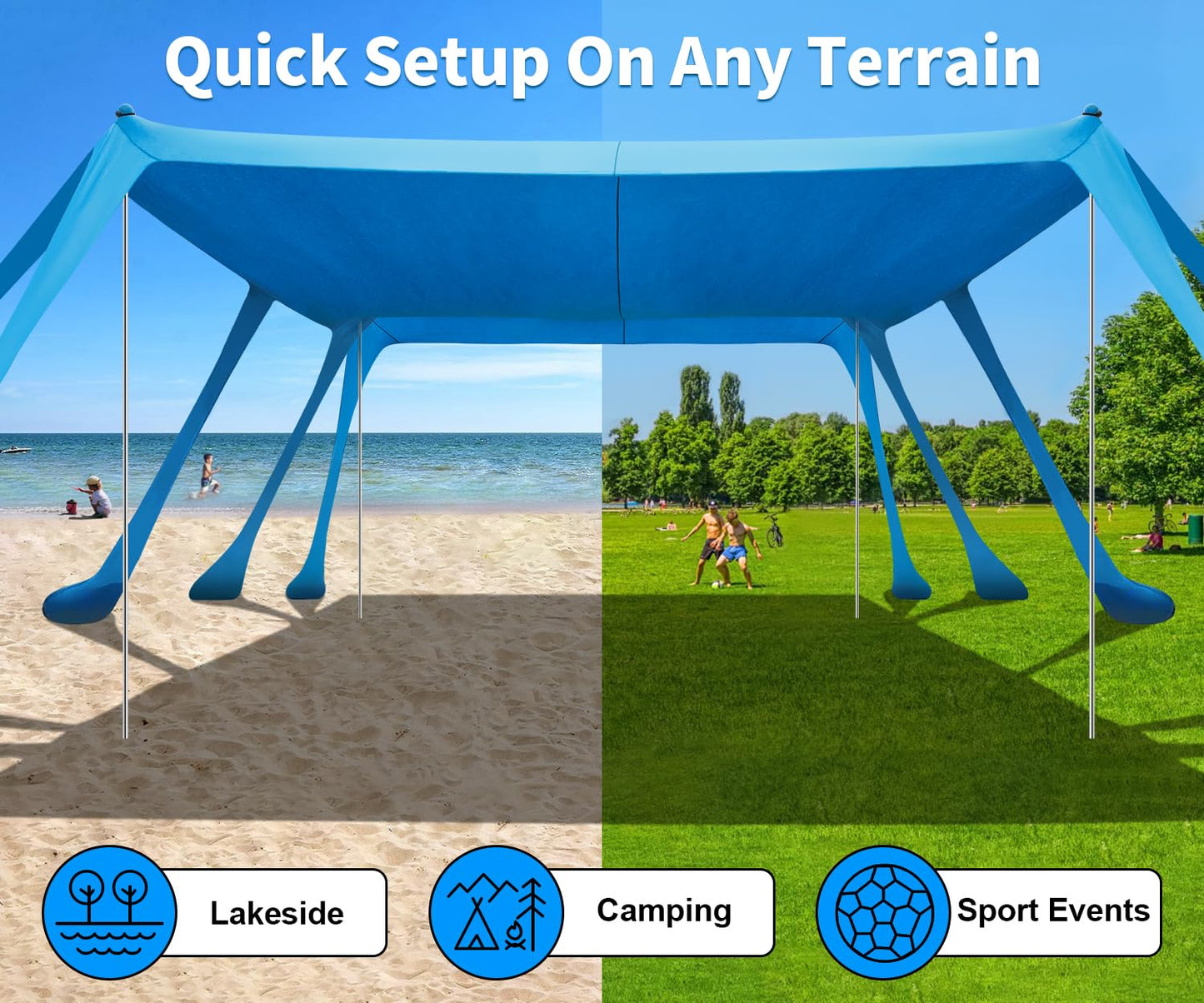 13x10FT Beach Tent Sun Shelter – UPF50+ Outdoor Canopy with 10 Sandbags, Sand Shovel, Ground Pegs & Stability Poles – Portable Shade for Camping, Fishing, Picnics & Beach Trips