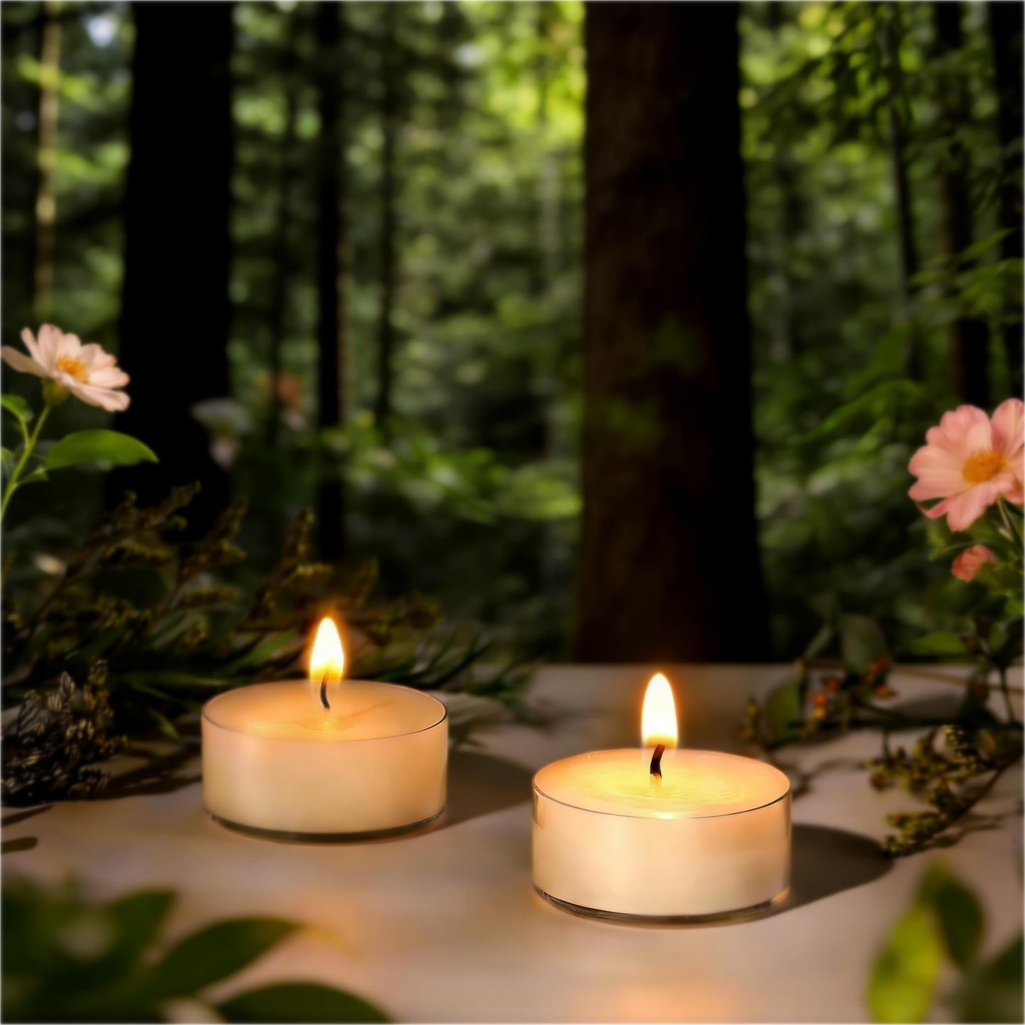 Soy Wax Tealight Candles 50Packs, 4 Hour Long Burning, Unscented White Smokeless Candles, Non-Toxic Paraffin-Free Clear Acrylic Cup Tea Lights for Weddings, Home, Emergencies & Dinner