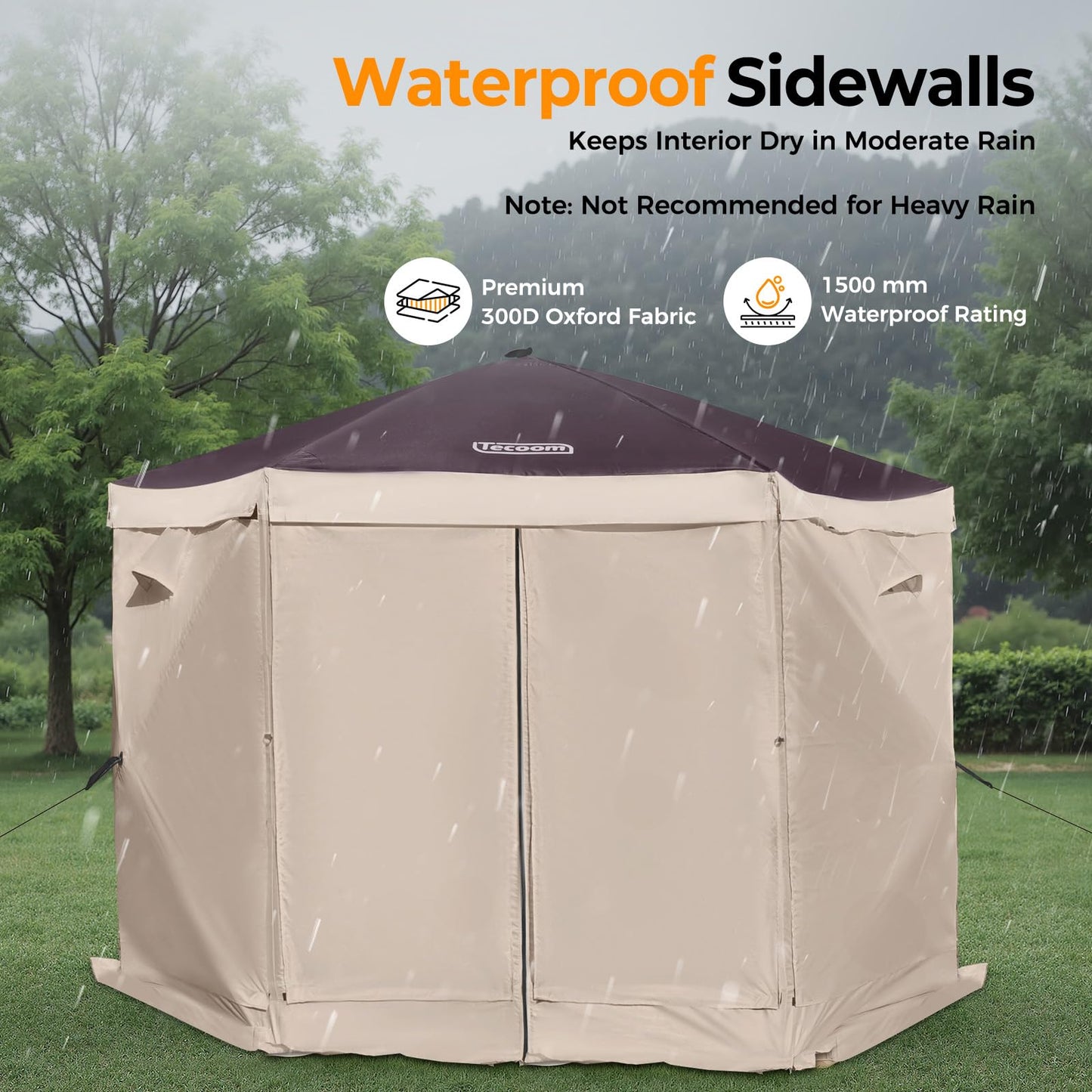 Tecoom 6-Sided Pop Up Gazebo Tent, Screen House with Mosquito Netting Canopy for Camping, 10x10ft Portable Sun Shelter Removable Siedwalls for Outdoor, Garden, Activities, Khaki