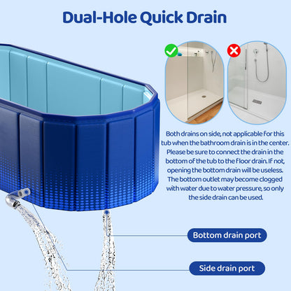HLCZLUZ Portable Foldable Bathtub, Freestanding Bathtub No Installation, Bathroom SPA Soaking Bath Tub, Shower Stall Collapsible Hot & Ice Bath Tub (Blue with Storage Rack, 59"L x 21.6"W x 19.6"H)
