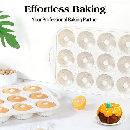 Vinino Silicone Mini Fluted Tube Cake Pans with Metal Reinforced Frame, 12-Cavity Mini Flan Molds, Non-stick Cupcakes Pans for Baking, Donuts, Muffins, Cornbread, Brownies, Jellies