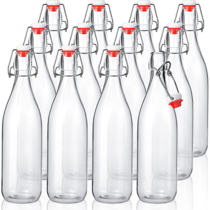 Aoriher 12 Pack 32oz Flip Top Glass Bottle 1 Liter Swing Top Bottles Home Brewing Bottles Beer Bottle with Airtight Seal Flip Caps for Kombucha, Beverages, Beer, Oil, Vinegar, Water, Soda