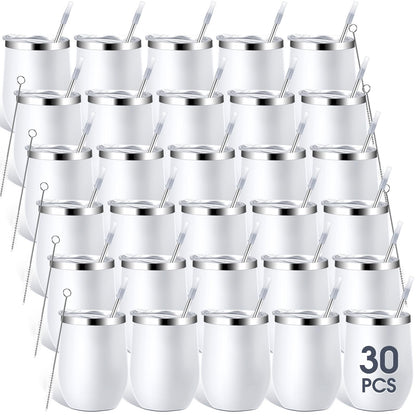 Inbagi 30 Pack 12 oz Stainless Steel Tumblers Bulk with Lids and Straws, Double Wall Insulated Wine Tumblers for Wedding Party Favors, Bridal Shower, Birthday Event Gifts