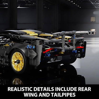 GEVINST Collectible Sports Race Cars Building Set with LED Lights Model Car Kits for Boys 8-12 and up Adults 1:14 Scale Black Gold Supercar Gifts (1309 PCS)
