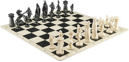 Viking Chess Set - Chess Board B/W- Size 173 + Viking Chess Pieces 375 B/W