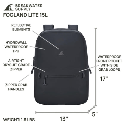 Breakwater Supply Waterproof Preparedness Pack, IP68 Submersible Airtight Backpack and Waterproof Marine First Aid Kit for Boating, Fishing, Kayaking (Fogland Lite 15L Stealth Black)