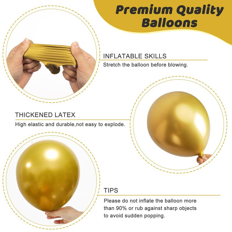 RUBFAC 135pcs Gold Balloons Different Sizes 18 12 10 5 Inch for Garland Arch, Latex Metallic Balloon for Birthday Graduation Party Wedding Decorations