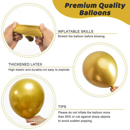 RUBFAC 135pcs Gold Balloons Different Sizes 18 12 10 5 Inch for Garland Arch, Latex Metallic Balloon for Birthday Graduation Party Wedding Decorations