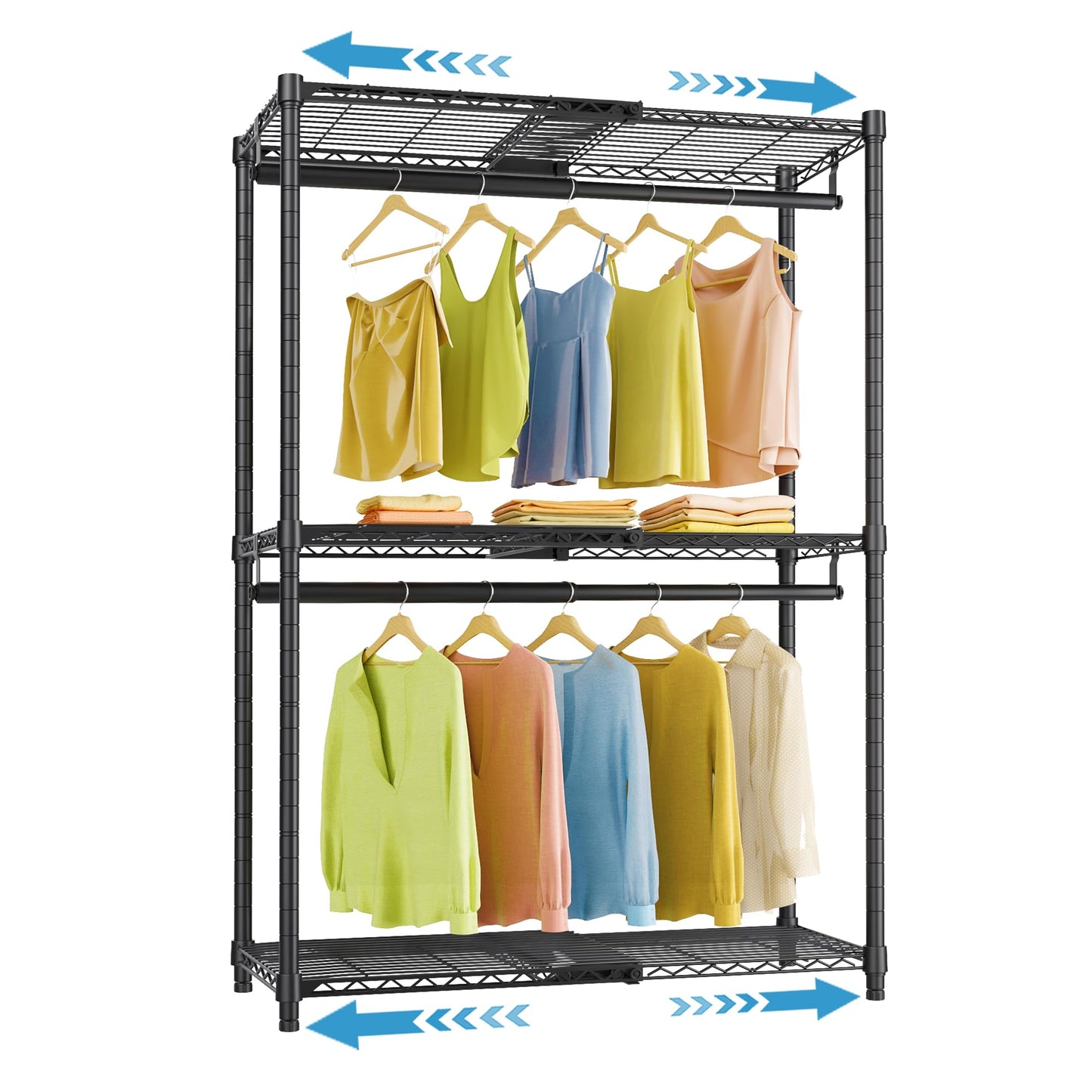 VIPEK X1 Expandable Clothes Rack Heavy Duty Adjustable from 2' to 3'5" with Adjustable Shelves and Hanger Rods, Reach-in & Walk-in Closets Metal Garment Racks Portable Closet, Black