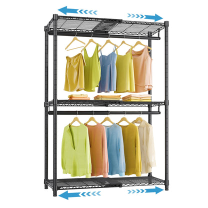 VIPEK X1 Expandable Clothes Rack Heavy Duty Adjustable from 2' to 3'5" with Adjustable Shelves and Hanger Rods, Reach-in & Walk-in Closets Metal Garment Racks Portable Closet, Black