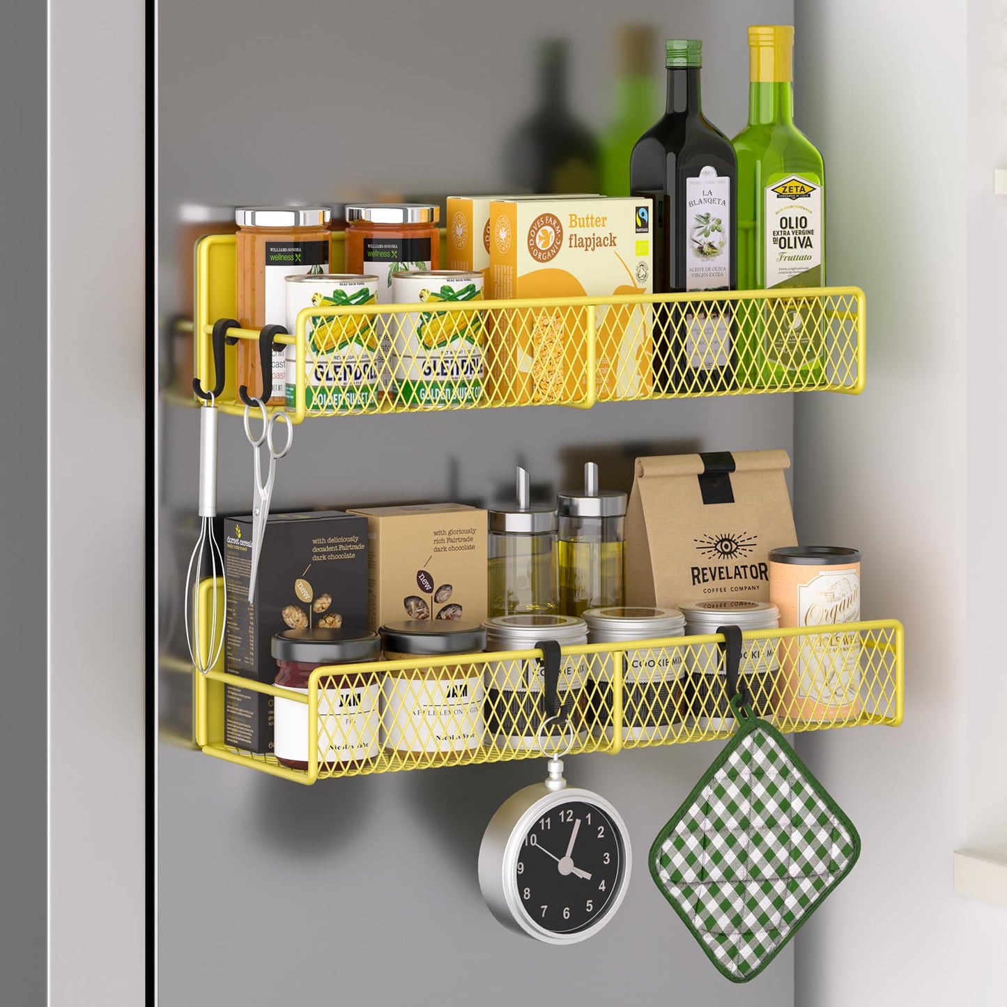 Magnetic Spice Rack for Refrigerator, 6 Pack 100% Metal Strong Magnet Shelf, Space Saving Spice Organizer, Home Kitchen Laundry Room Storage Organization W/ Paper Towel Holder, Utensils Racks (Grey)