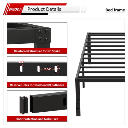 EMODA 20 Inch Queen Bed Frame No Box Spring Needed Heavy Duty Metal Tall Platform Bed Frame Queen Size with Large Storage Space, Easy Assembly, Black