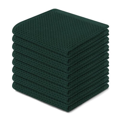 Homaxy 100% Cotton Waffle Weave Kitchen Dish Cloths, Ultra Soft Absorbent Quick Drying Dish Towels, 12 x 12 Inches, 8-Pack, Blackish Green