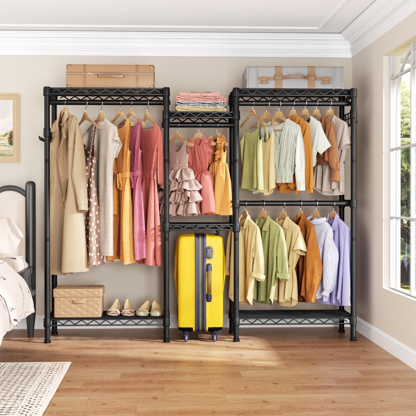 Golpart Heavy Duty Garment Rack Clothes Rack,Large Metal Closet Organizer System Storage Wardrobe,Freestanding Clothing Rack Black 15.75" D x 77.5" W x 77" H
