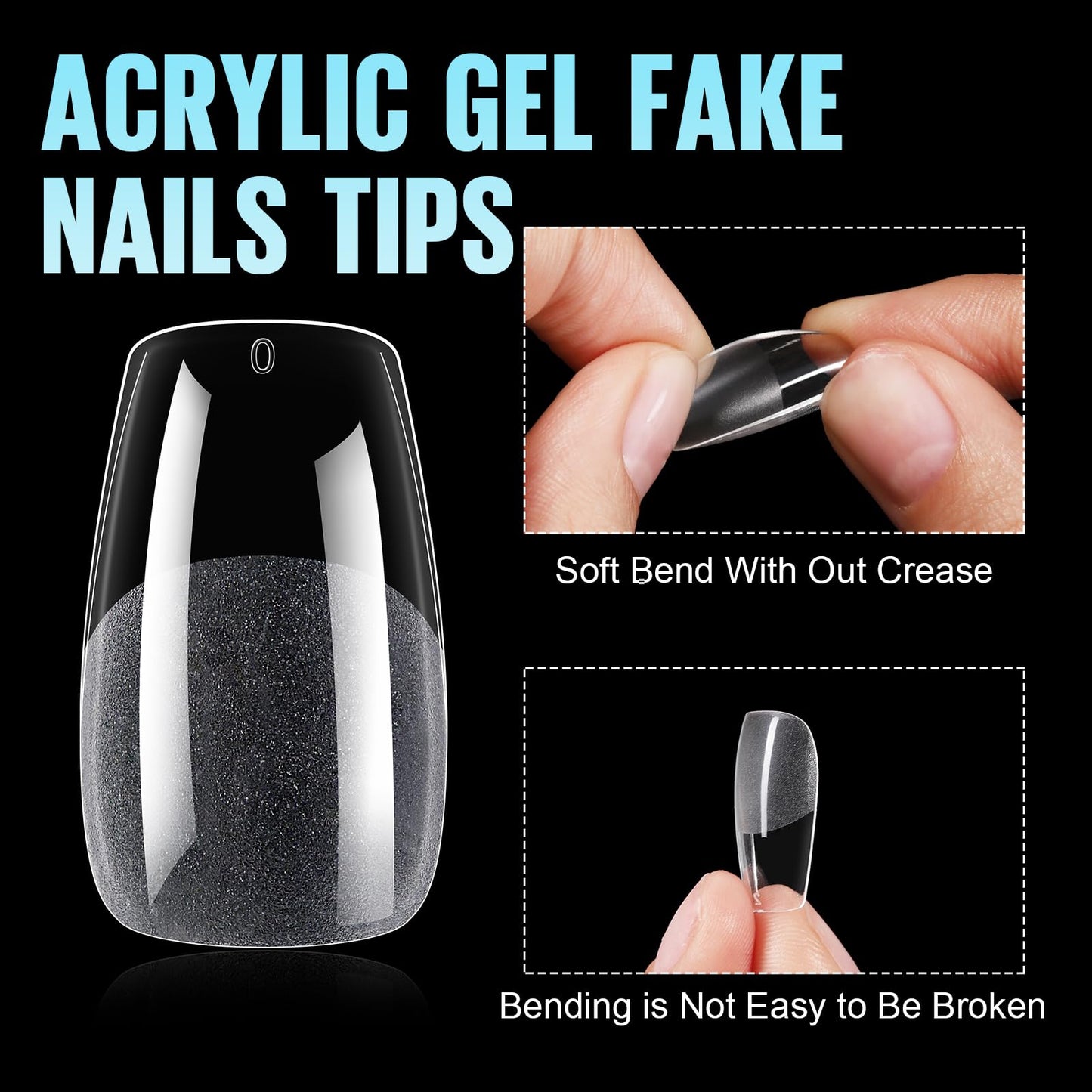 TOMICCA Short Nail Tips Extra Short Square Nail Tips, 192Pcs Fake Nails 12 Sizes Acrylic Clear Nails for Beginner and Professional DIY Gel Nails Salon