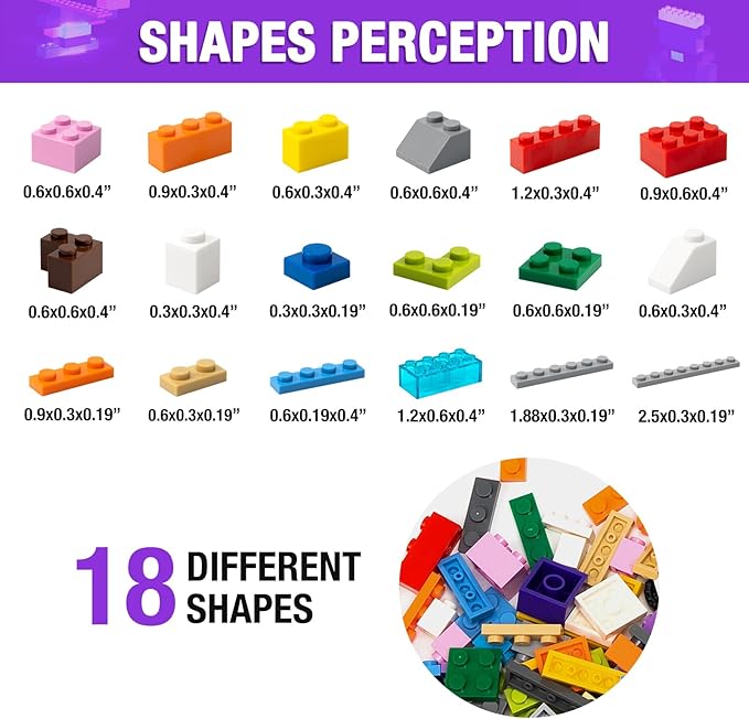 1600 Pieces Building Bricks Building Bulk Block with 2 Packs 24x24 Studs Sticky Plate and 46PCS Wheel Accessory - Compatible with All Major Bricks Gfits for Kid - 18 Shape/16 Colo