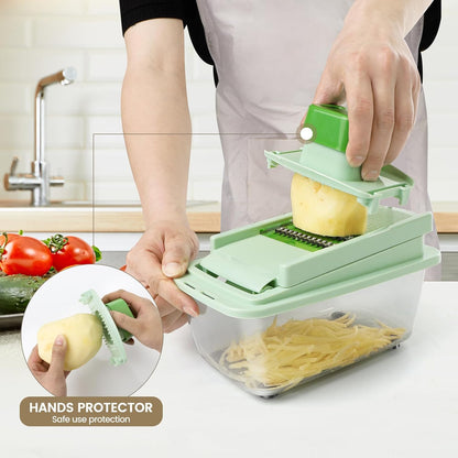 Vegetable Chopper 16-in-1 by [Brand Name] - Multifunctional Kitchen Gadget with 8 Blades & Container for Salad, Coleslaw, Meat, Nuts