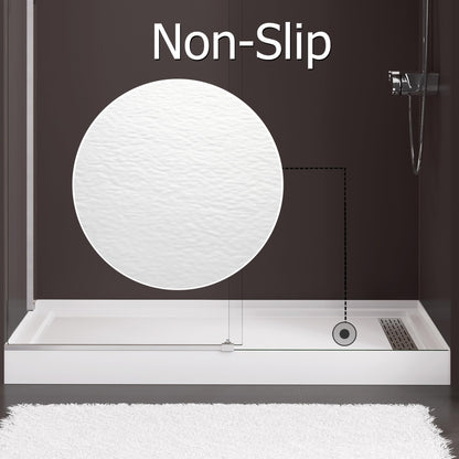 MORVANO Shower Base 60" x 32" Right Drain, Shower Pan Kit With Stainless Steel Cover, Non-Slip Acrylic in White, Brush Nickel for Bathroom