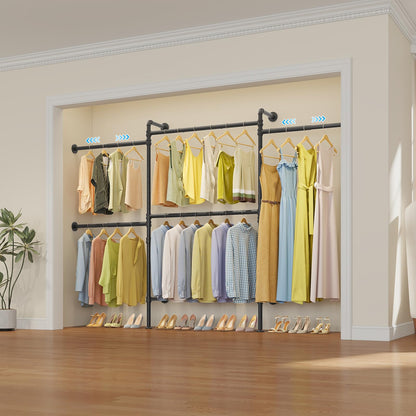 Timate P3 Wall Mounted Closet Organizer System with 5 Hanging Rods, Adjustable 5'8"–7'6", Heavy-Duty Modular Garment Rack, Space-Saving Closet Solution for Walk-in Closet, Bedroom & Small Spaces