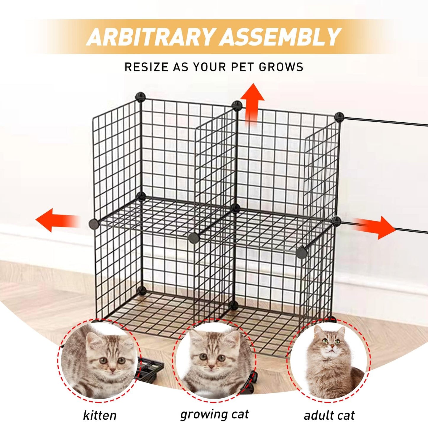 Large Cat Cage Enclosure Indoor DIY Cat Playpen Pet Home Small Animal House Detachable Metal Wire Kennels Crate Large Exercise Place Ideal for 1-4 Cat (Black, 41.3" Lx41.3 Wx55 H, 1)