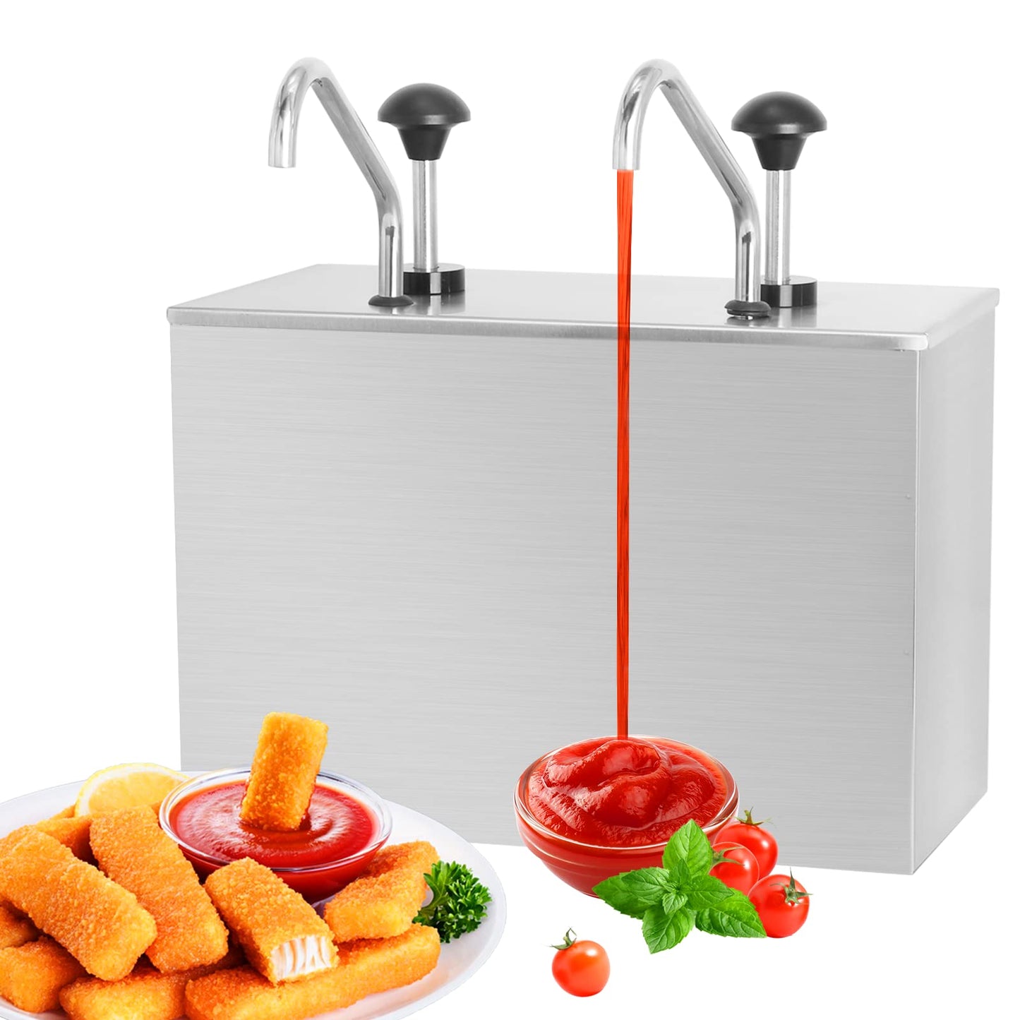Saladulce Commercial Sauce Dispenser Pump Stainless Steel Condiment Pump Station 7.4Quart Pump Dispenser Container for Ketchup Dressing Syrup Jam BBQ Sauce