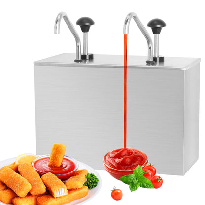 Saladulce Commercial Sauce Dispenser Pump Stainless Steel Condiment Pump Station 7.4Quart Pump Dispenser Container for Ketchup Dressing Syrup Jam BBQ Sauce