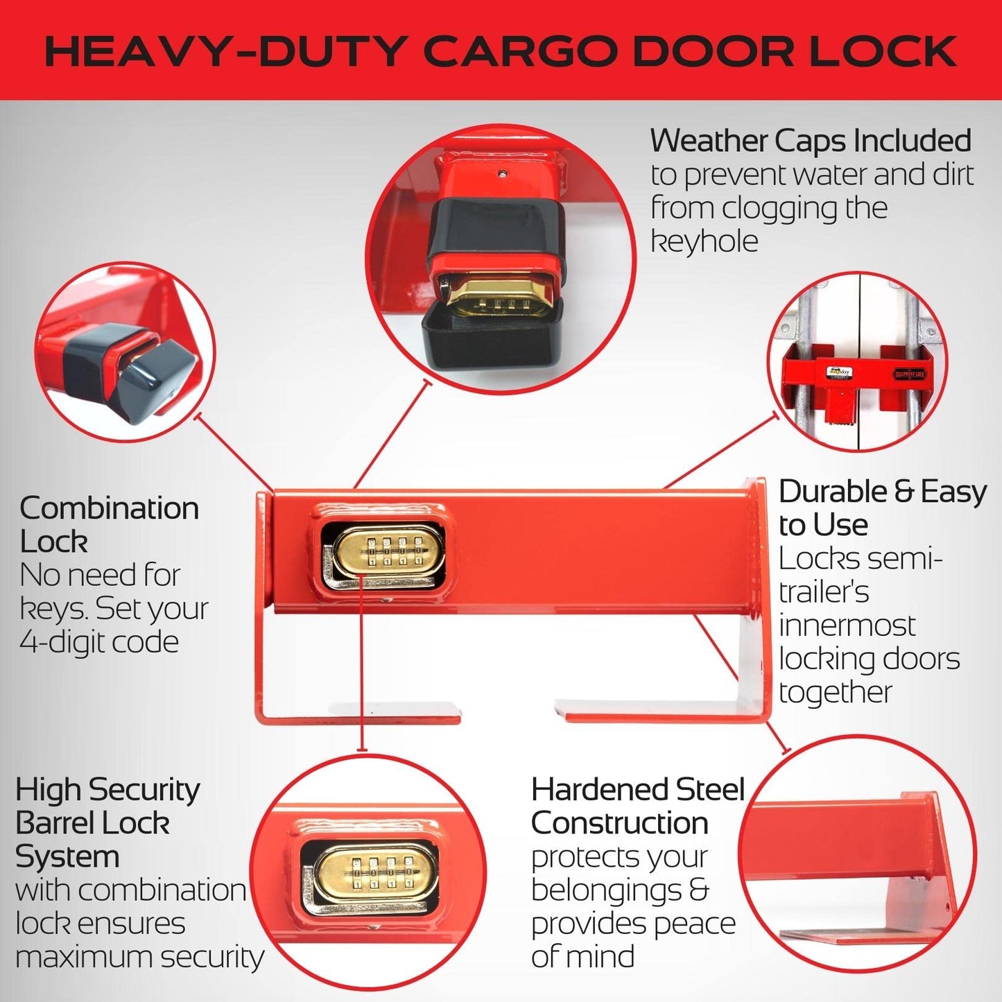 Equipment Lock Heavy Duty Cargo Door Lock - Powder Coated Steel Shipping Container Lock - Maximum Security Semi Trailer Door Lock - Semi Truck Accessories and Trailer Security (Combination)