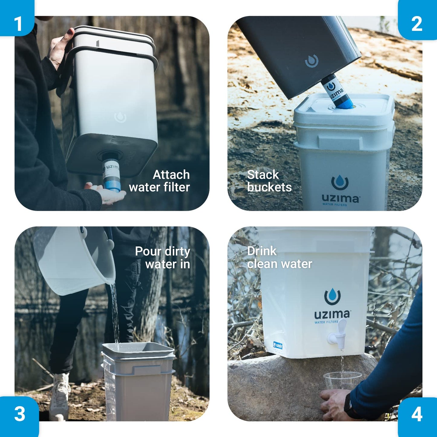 Uzima UZ-2 Camping Water Filter and Drinking Water Filter System, Portable Survival Camping Essentials, Backpacking Purification Gear for Glamping, Hiking, and Hunting Essentials and Military Gear