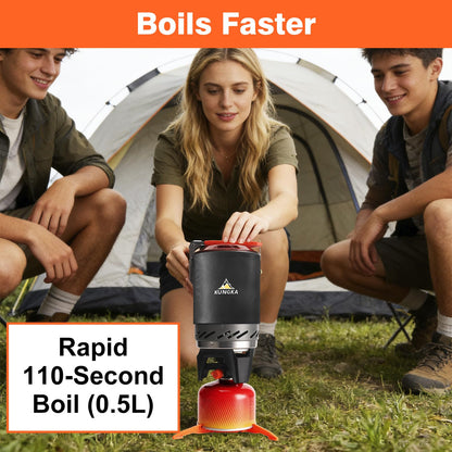 KUNGKA Backpacking Stove Cooking System –110-Second Fast Boil, 2.2KW 7507BTU, 6-in-1 Integrated 1L Pot Set, 630g Ultralight, Piezo Ignition, Detachable Pan Stand for Hiking,Camping, Cooking,Hunting