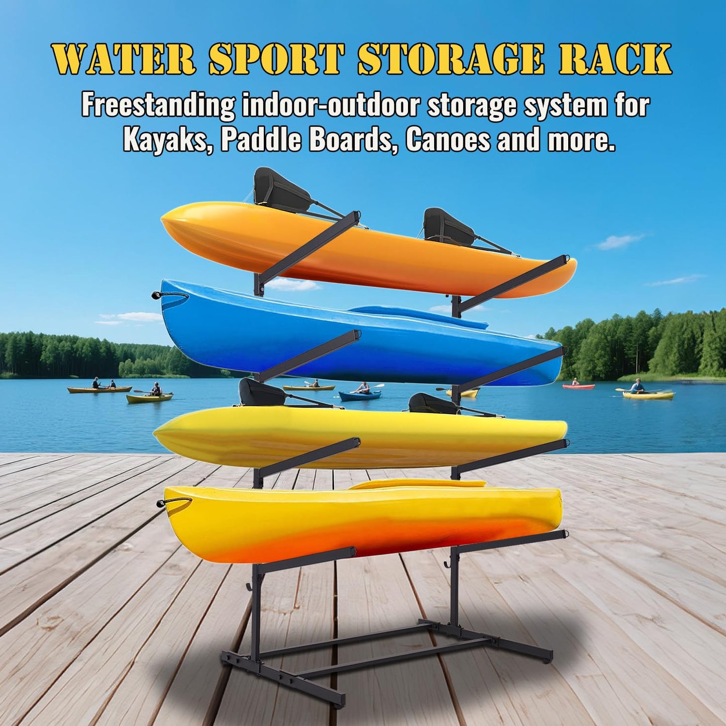 Asunrise Kayak Storage Rack, Heavy Duty Kayak Racks for Garage and Outdoor Storage, Storage Rack for Kayak, Canoe, Surfboard & Paddleboard-4 Levels