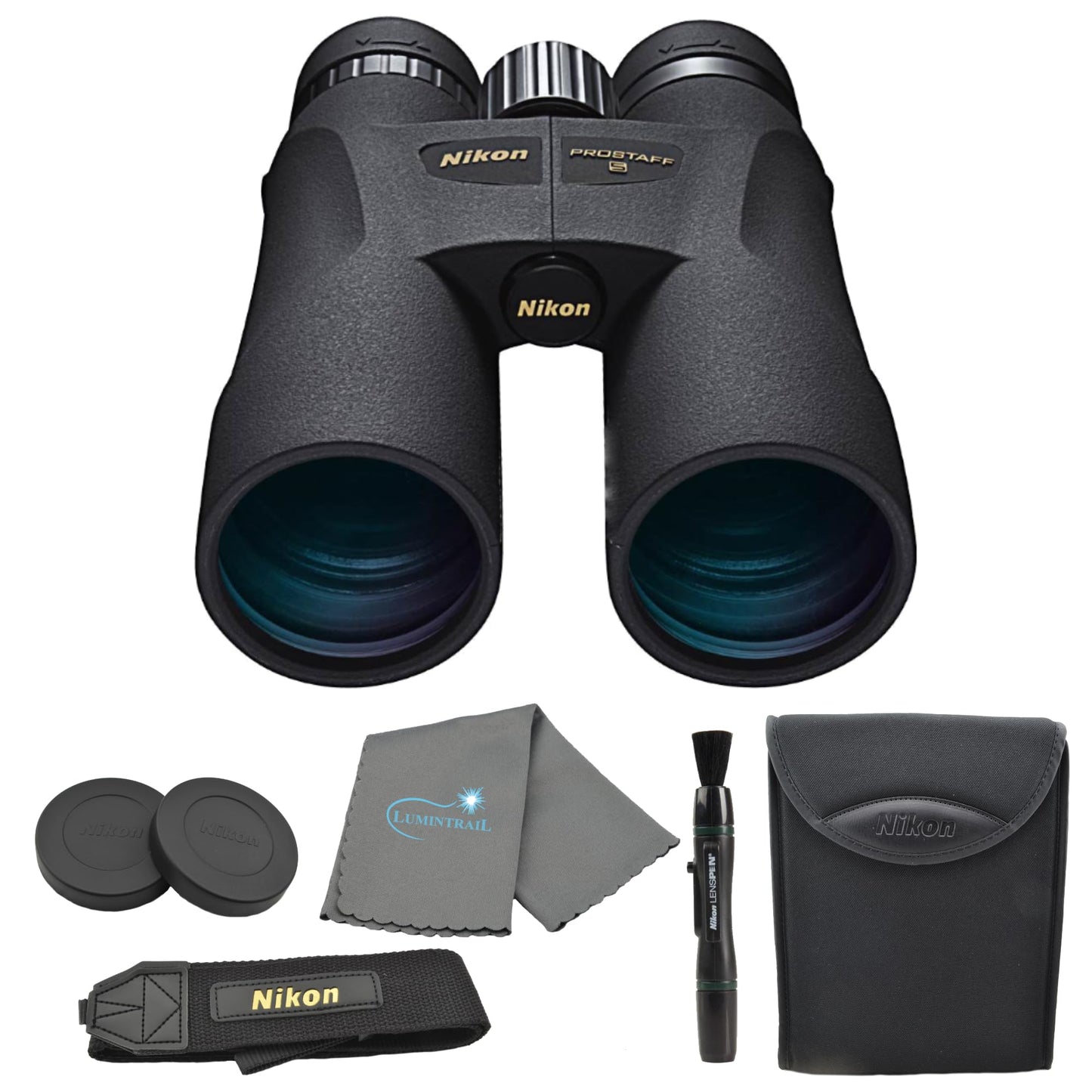 Nikon PROSTAFF 5 12x50 (7573) Black Binoculars Bundle with Lens Pen and Cleaning Cloth, Compact Binoculars for Adults for Hunting, Bird Watching, and Hiking Essentials, Zoom, Travel