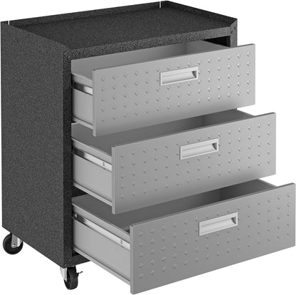 Manhattan Comfort Fortress Collection Convenient Durable Mobile Garage Chest Great for Tools and Supplies, Dark Charcoal Gray/Silver