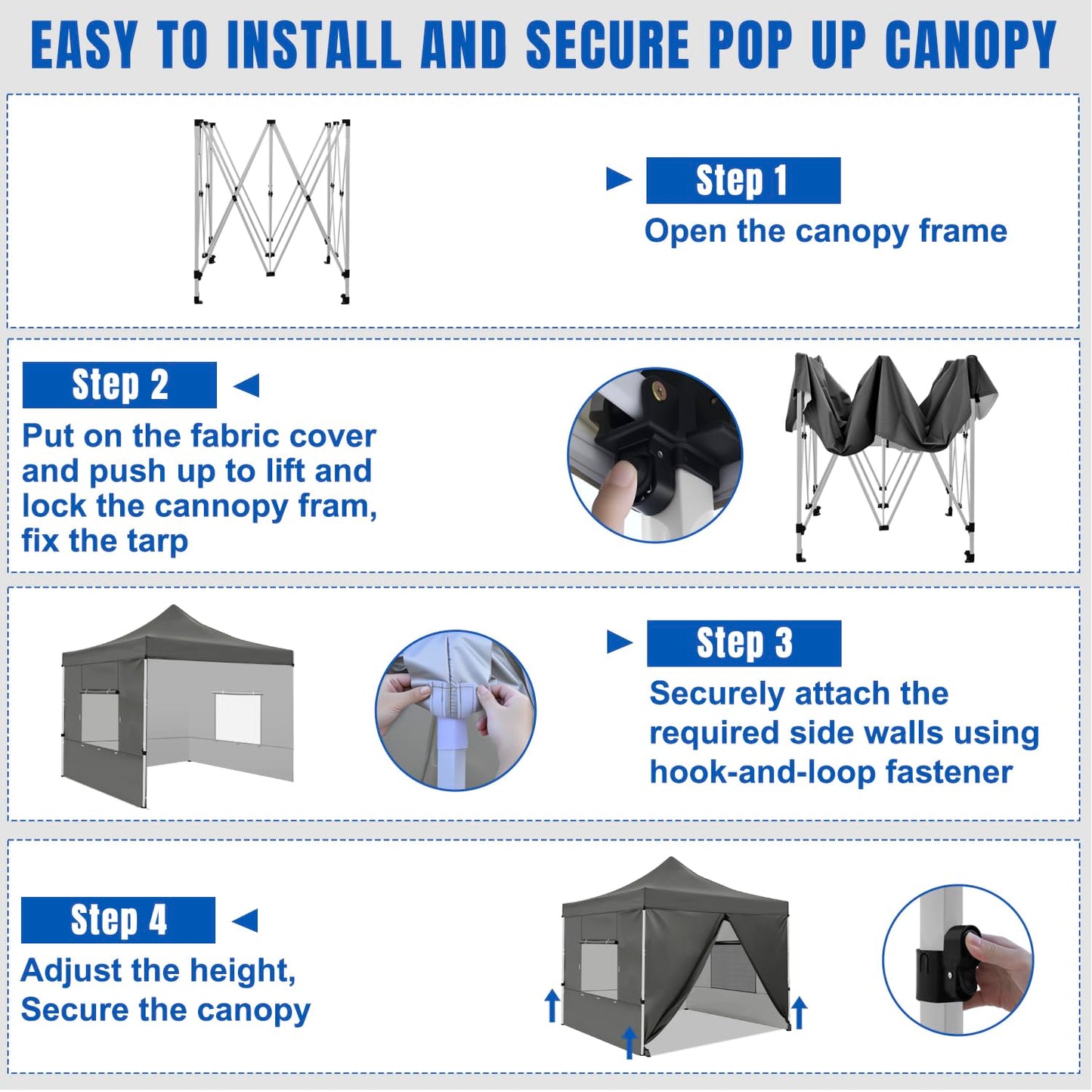 Yesker 10x10 Pop Up Canopy Tent with 4 Sidewalls Portable Folding Outdoor Canopy Easy Setup Gazebo Waterproof Instant Popup Shelter Tent w Wheeled Carry Bag sandbags for Events Parties Camping, Gray