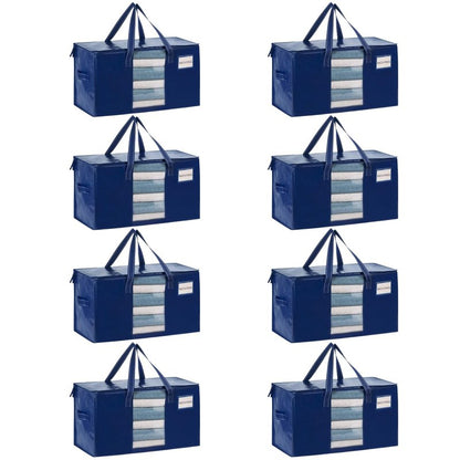 VENO 8 Pack Heavy Duty Moving Bags, Clothes and Comforter Storage Bags with Clear Window, College Dorm Essentials Packing Supplies, Foldable Boxes Alternative (Blue, 8 Pack)