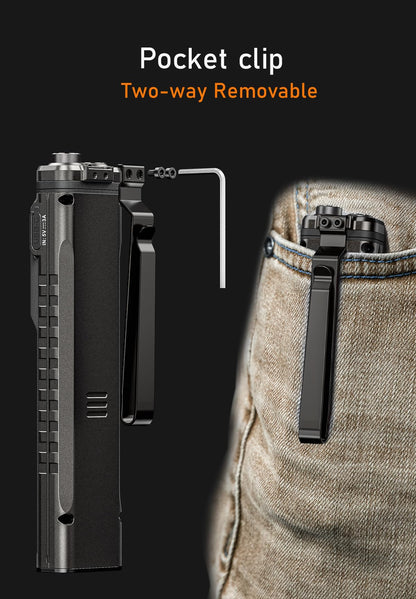 RovyVon E90 USB-C Rechargeable EDC Flashlight, 3500 Lumens Flat Flashlight with Proximity Sensor, Emergency Pocket Light Combines White, 365nm, and Red Light, Perfect for Checking, Outdoor(Black)