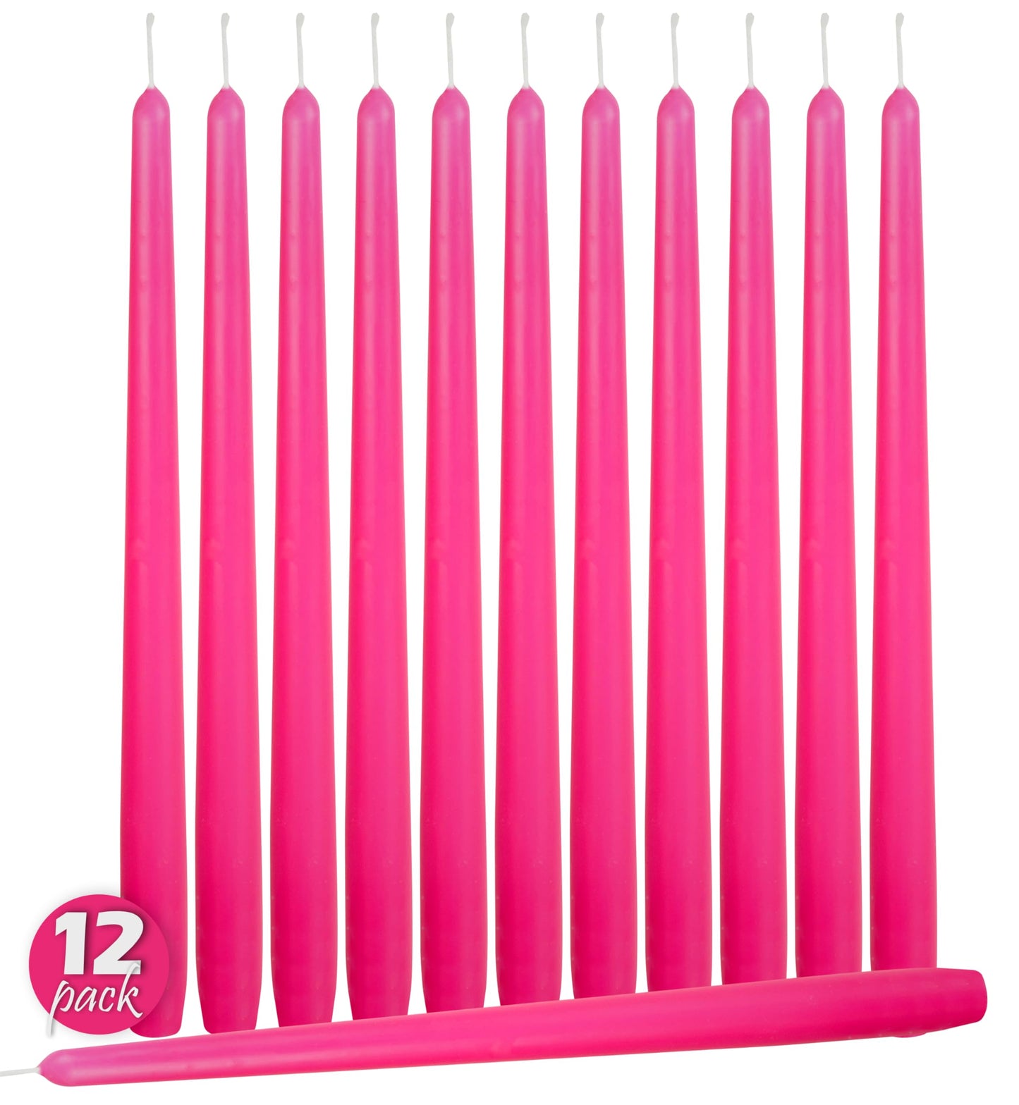 Hyoola 12 Pack Tall Taper Candles - 14 Inch Hot Pink - Fuchsia Dripless, Unscented Dinner Candle - Paraffin Wax with Cotton Wicks - 12 Hour Burn Time