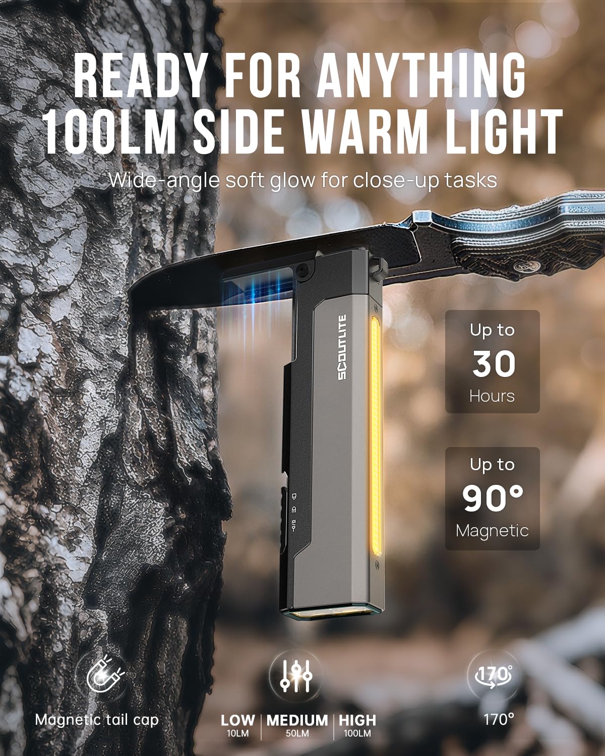 SCOUTLITE Vario GB 2000 EDC Flashlight with Green Beam, White and Warm LED Combo, 2000 Lumens Compact Magnetic Flat Pocket Lights, Triple Sources for Ourdoor Camping Inspection Emergency Work (Black)