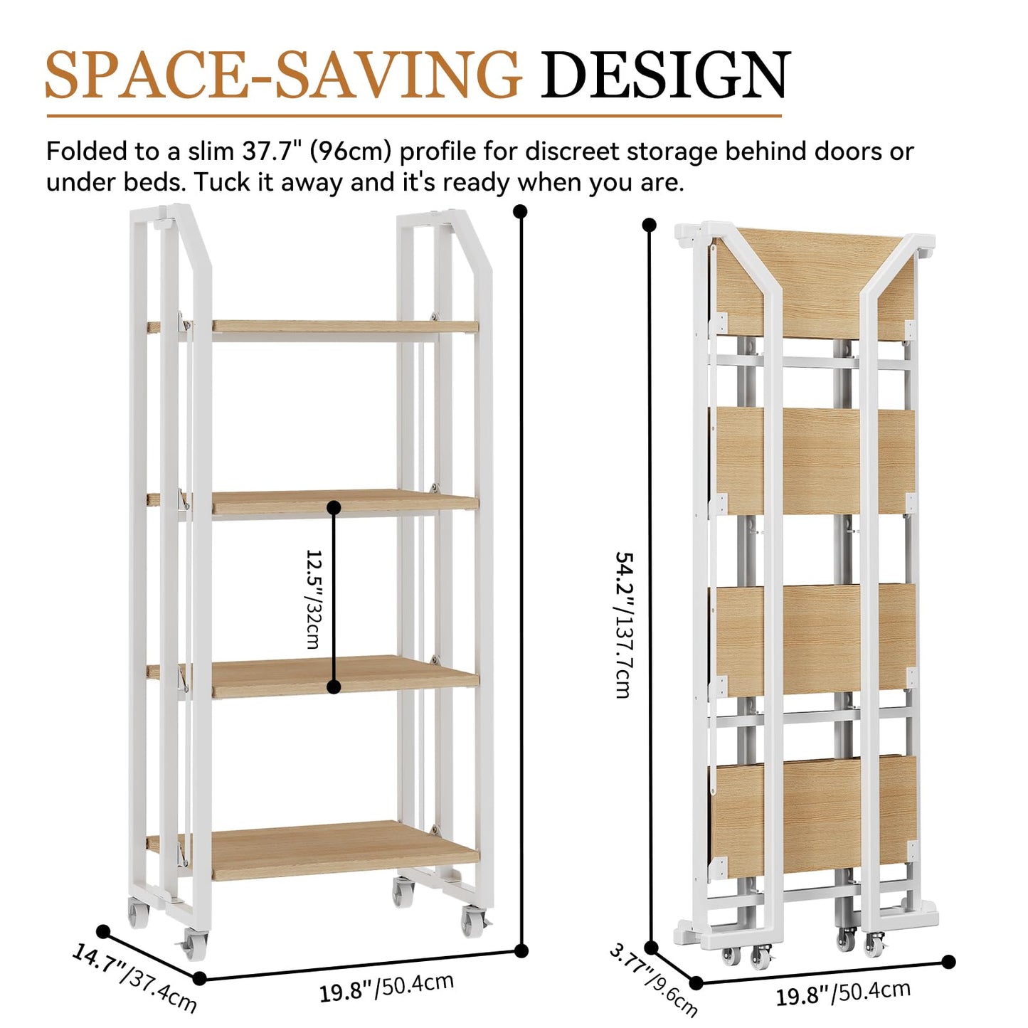 VYRIVA No Assembly Double-Sided Folding Bookshelf for Living Room, 4 Tier Collapsible Book Shelf for Home Office, Portable Bookcase Storage Organizer