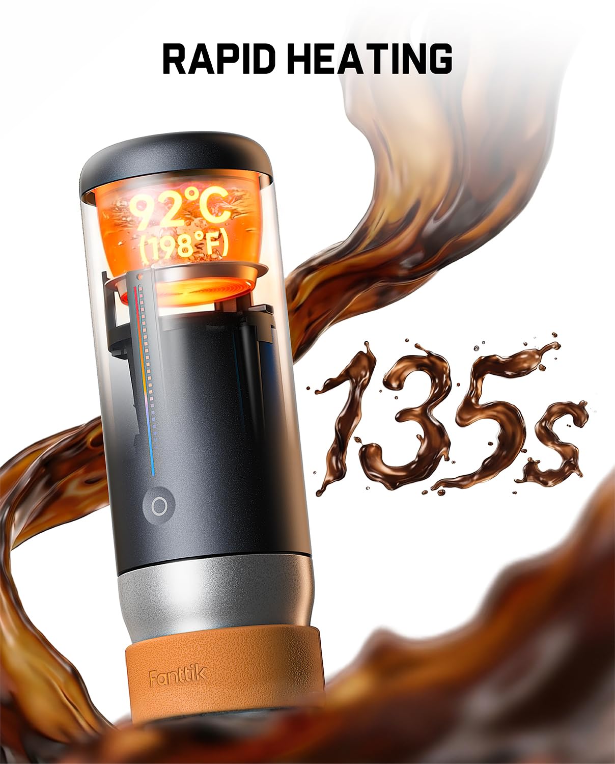 Fanttik Cafein 11 Portable Coffee Machine, Self-Heating Electric Espresso Machine with USB-C, 20 Bar Coffee Maker for Travel, Hiking, Gym and Office, Ideal for Dad