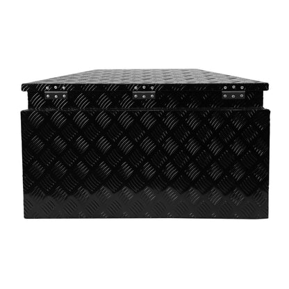 33 Inch Aluminum Trailer Tongue Tool Box, Utility Tool Storage Box for Trailer Tongue with Lock and Keys, 5 Bar Tread Pattern, Waterproof Trailer Tool Box Storage Organizer 32.5"x20.5"x18.3" black
