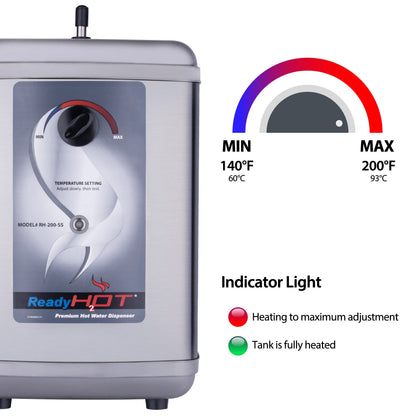 Ready Hot 40-RH-200-SS Instant Hot Water Dispenser System, 2.5 Quarts Manual Dial Tank Only, Stainless Steel